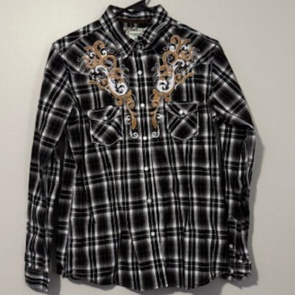 USED Woman's Panhandle Long Sleeve Button Down Shirt Color Black/Brown Size Med - Picture 1 of 1